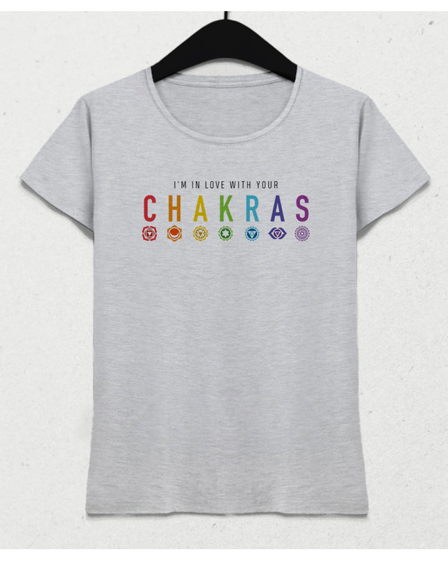 chakras yoga gri tişört - basmatik.com
