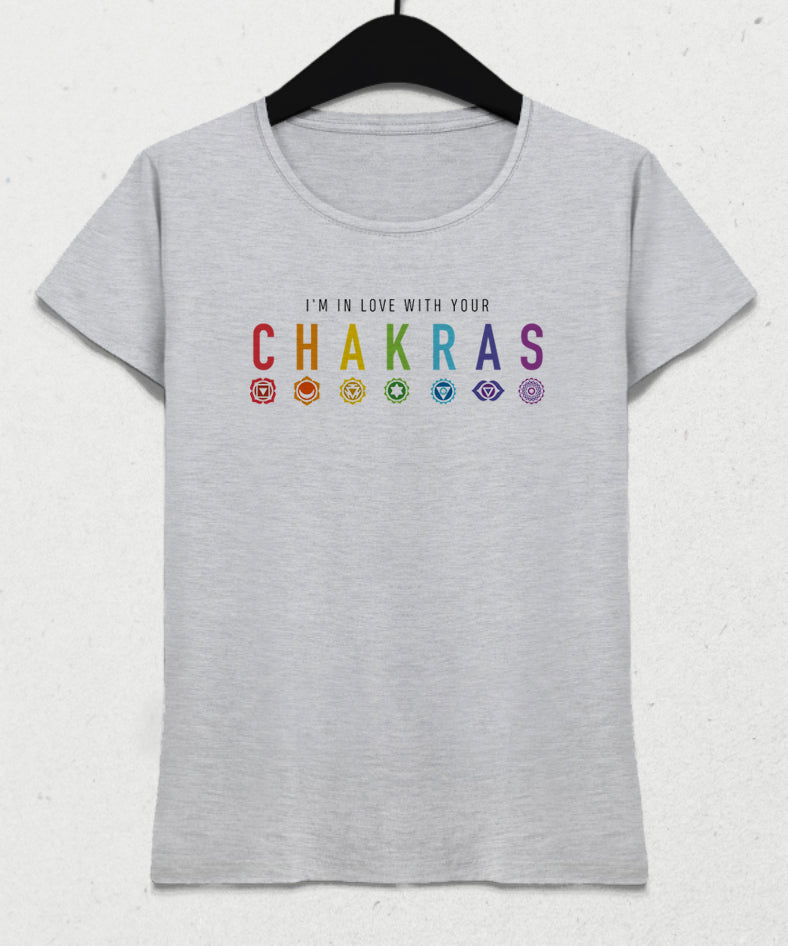 chakras yoga gri tişört - basmatik.com