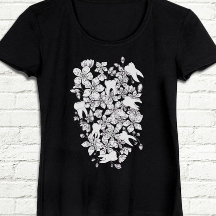 Diş Buketi Siyah Tişört - basmatik.com
