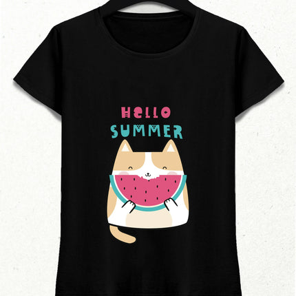 Karpuz ve Kedi Merhaba Yaz Tişört