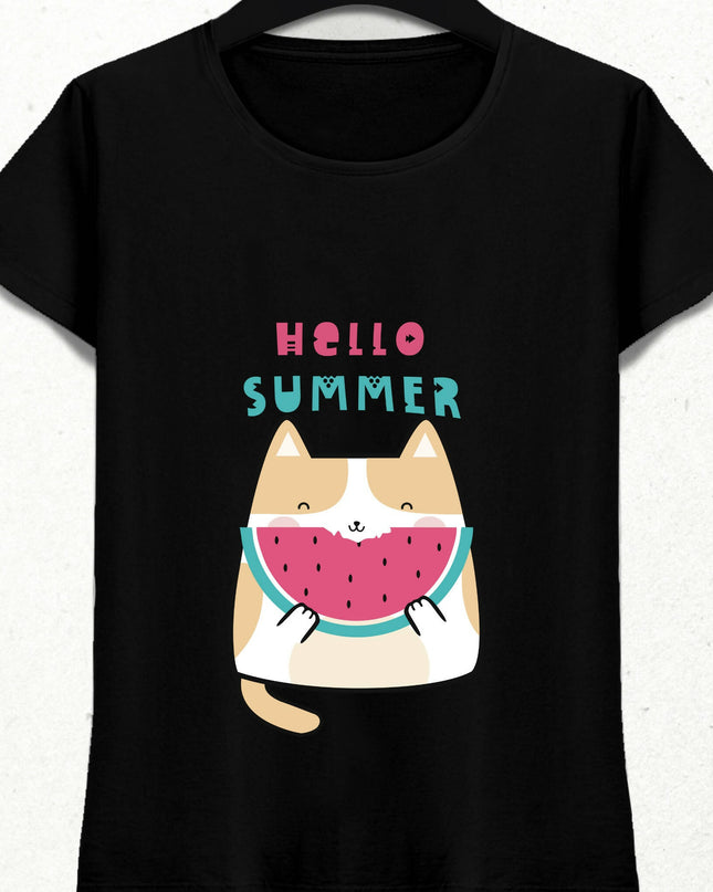 Karpuz ve Kedi Merhaba Yaz Tişört