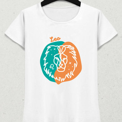 Aslan Burcu - Leo Minimalist Renkli Tasarım Kadın T-Shirt