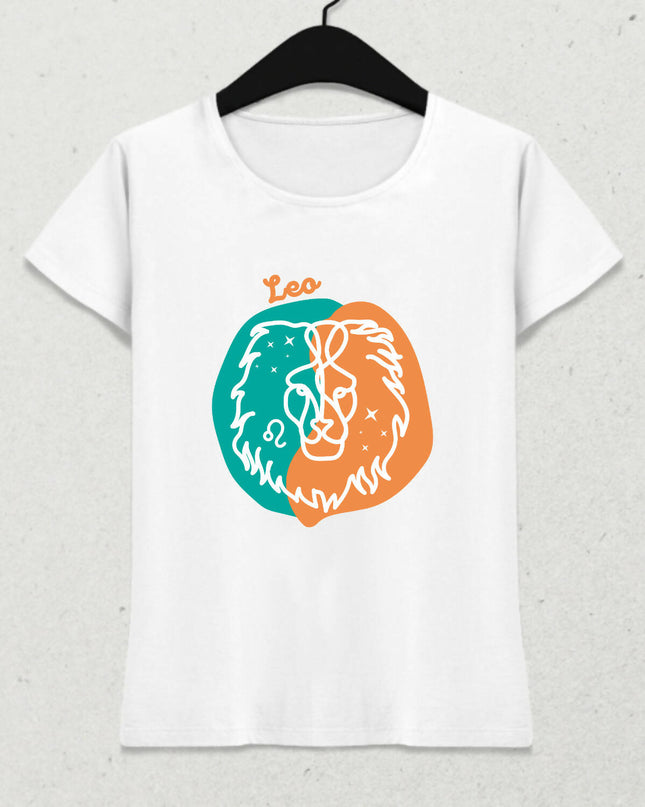 Aslan Burcu - Leo Minimalist Renkli Tasarım Kadın T-Shirt