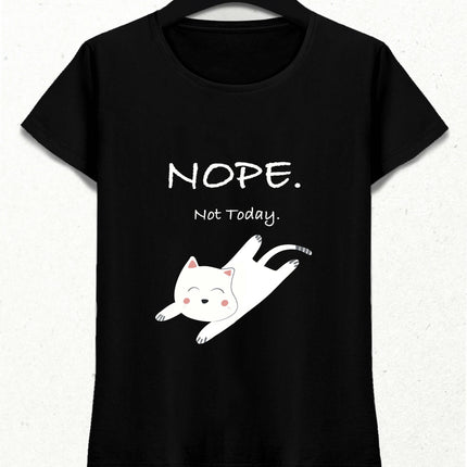 Bugün Değil Tembel Kedi Slogan Tişört