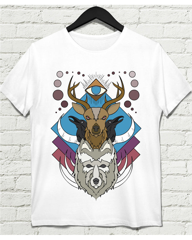 Deer Wolf Crow tişört - basmatik.com