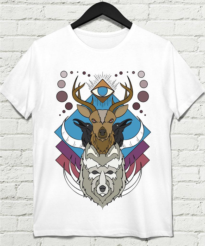 Deer Wolf Crow tişört - basmatik.com