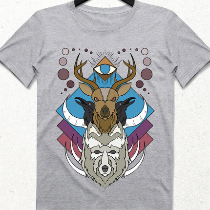 Deer Wolf Crow tişört - basmatik.com