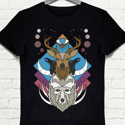 Deer Wolf Crow tişört - basmatik.com