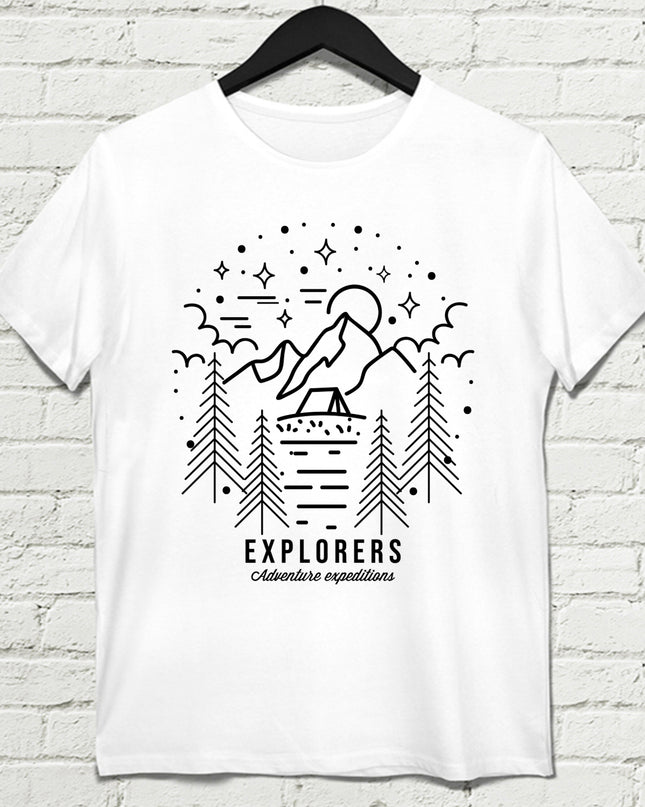 Explorers beyaz Erkek tişört - basmatik.com
