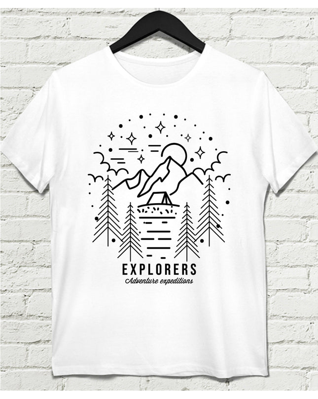 Explorers beyaz Erkek tişört - basmatik.com