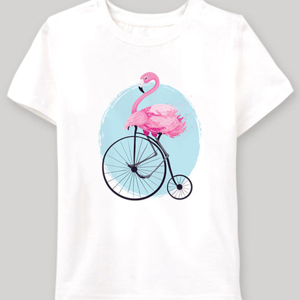 flamingo on bike Çocuk tshirt - basmatik.com