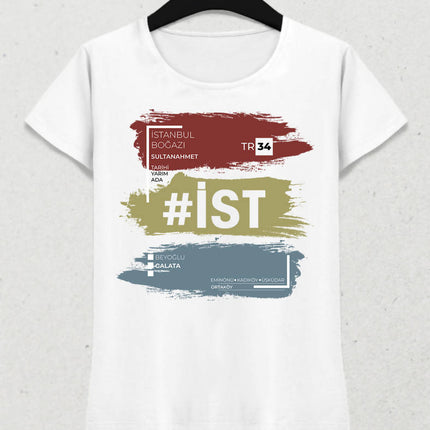 İstanbul Temalı Kadın Beyaz Tişört - basmatik.com