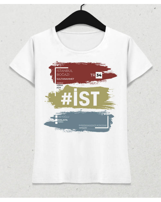 İstanbul Temalı Kadın Beyaz Tişört - basmatik.com