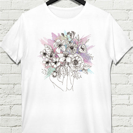 Flower Beyaz Tişört - basmatik.com