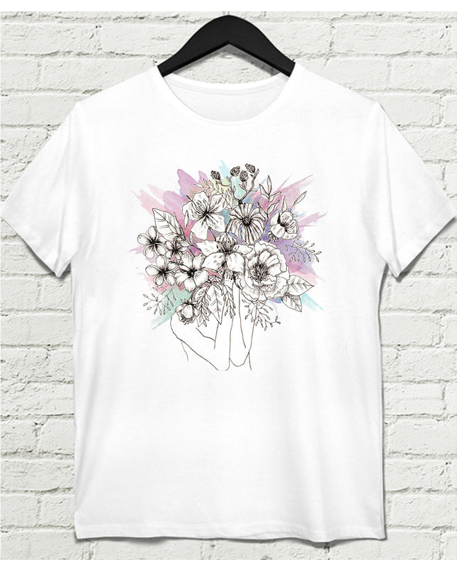 Flower Beyaz Tişört - basmatik.com