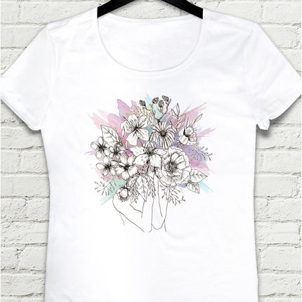 Flower Beyaz Tişört - basmatik.com