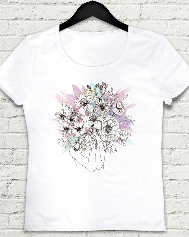Flower Beyaz Tişört - basmatik.com