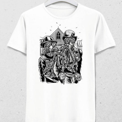 American Gothic Farmer Steampunk Design T-shirt - basmatik.com