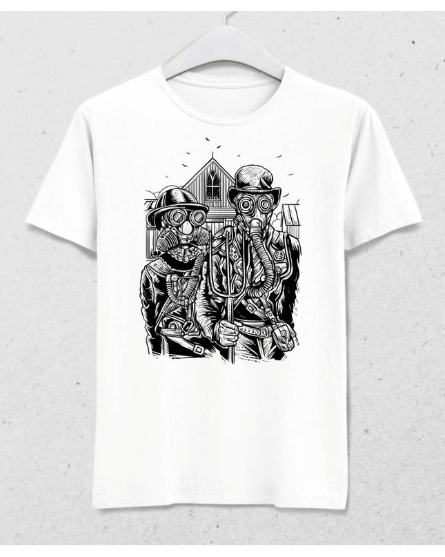 American Gothic Farmer Steampunk Design T-shirt