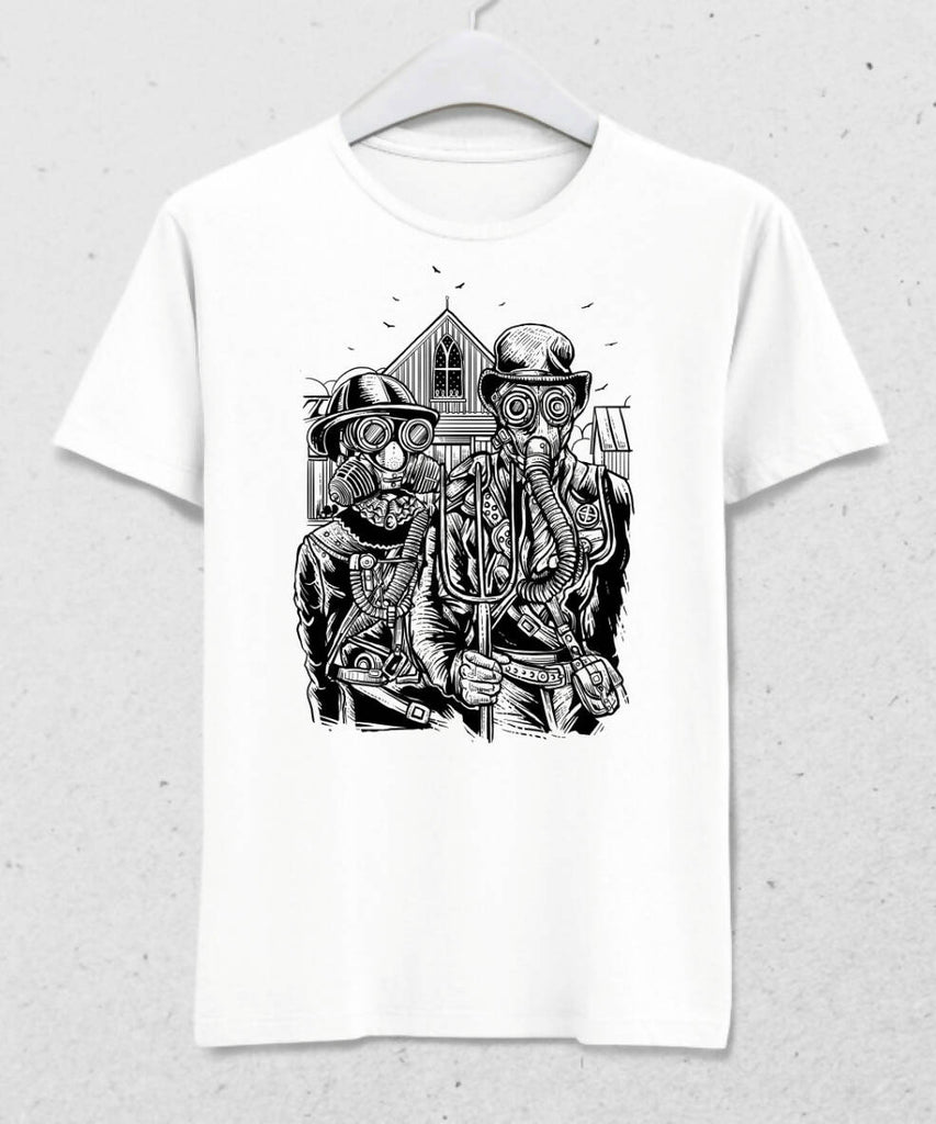 American Gothic Farmer Steampunk Design T-shirt