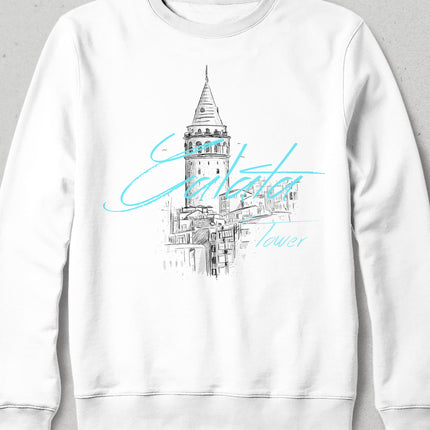 galata kulesi beyaz sweatshirt - basmatik.com