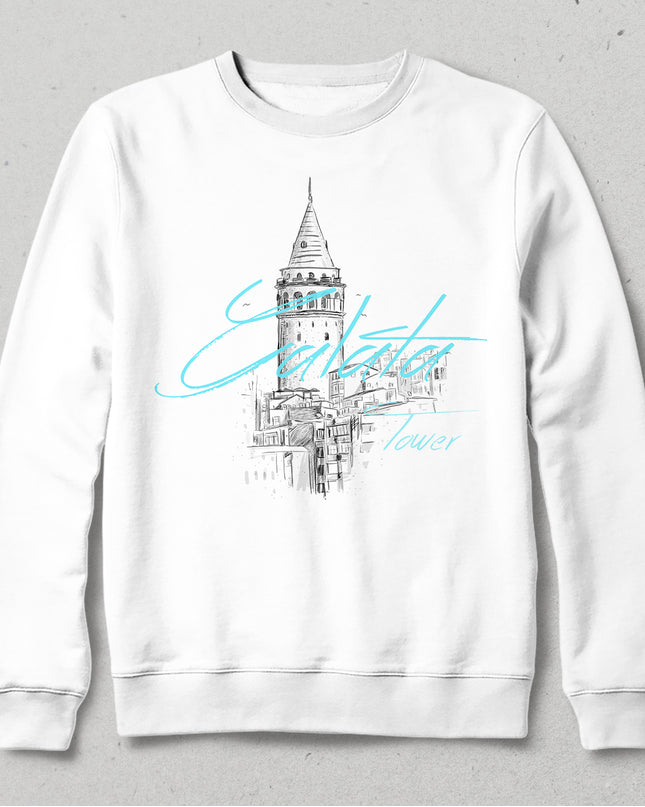 galata kulesi beyaz sweatshirt - basmatik.com