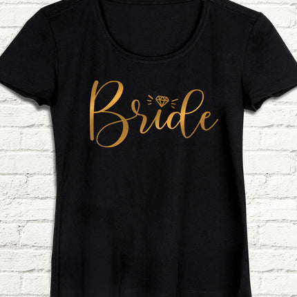 Bride altın baskılı kadın siyah tişört - basmatik.com