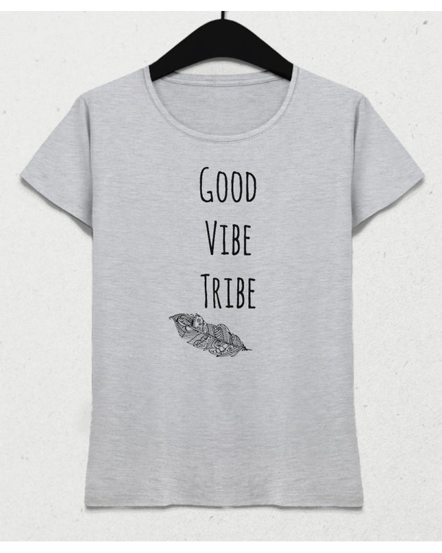 good vibe tribe yoga gri tişört - basmatik.com