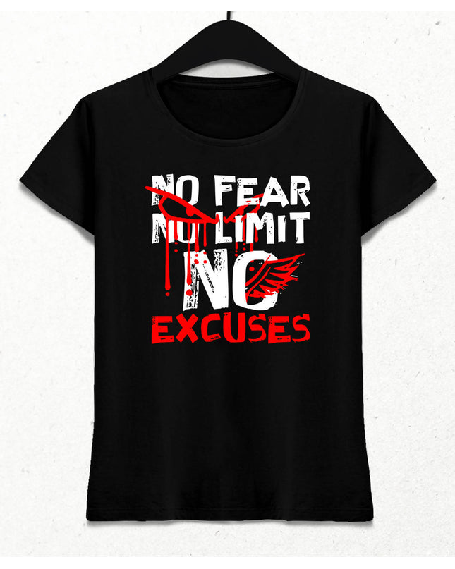 No Fear No Limits Kadın Siyah Tişört - basmatik.com