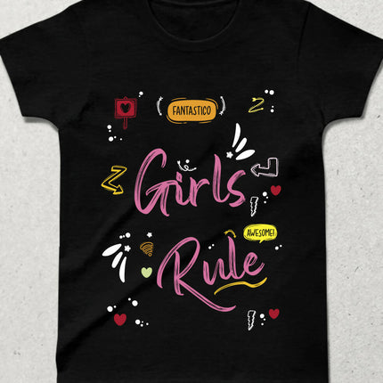 Girls Rule Bisiklet yaka Kısa Kollu Tişört
