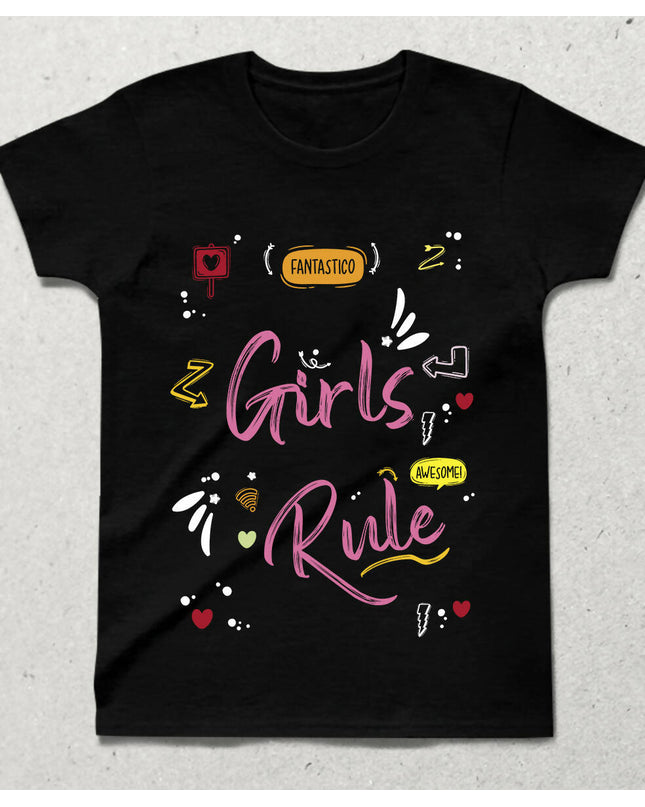 Girls Rule Bisiklet yaka Kısa Kollu Tişört