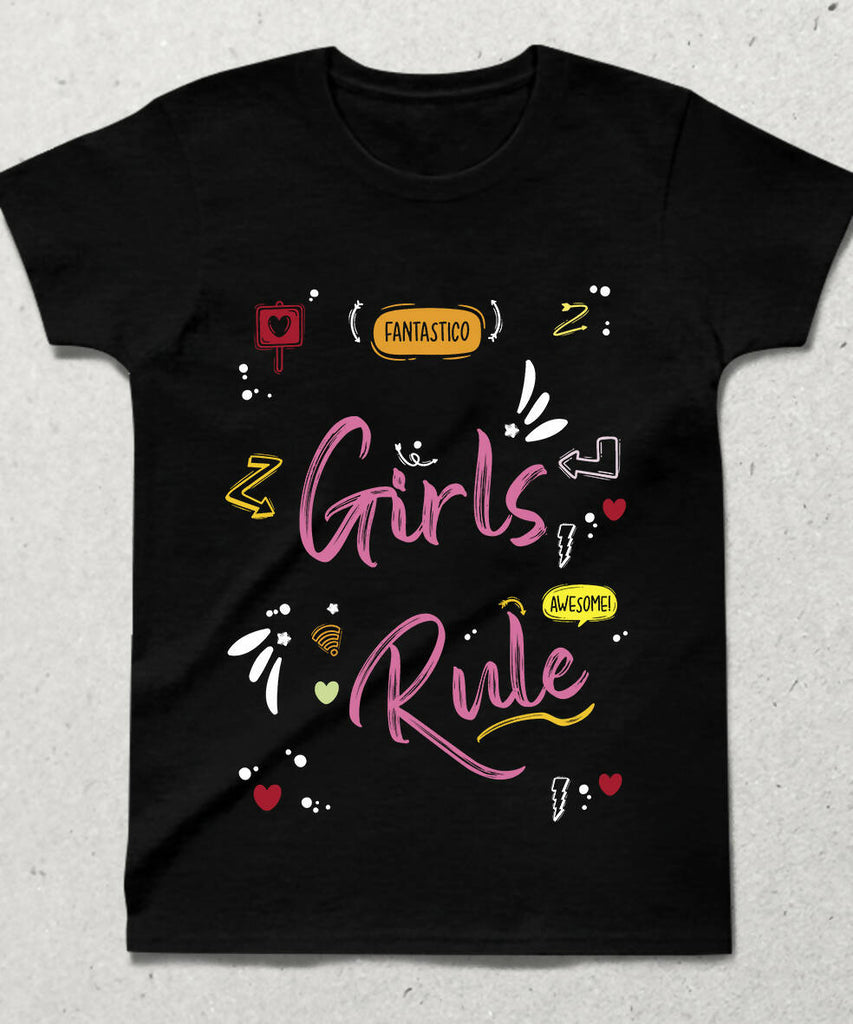 Girls Rule Bisiklet yaka Kısa Kollu Tişört