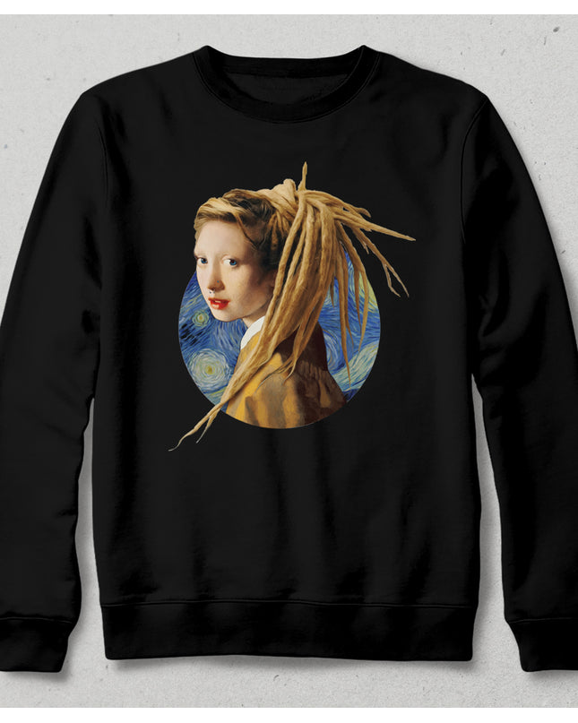 Rasta Saçlı Kız Siyah Sweatshirt - basmatik.com