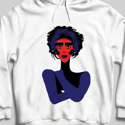 Kadın Portre Tasarım Mor Mavi Kapşonlu Sweatshirt