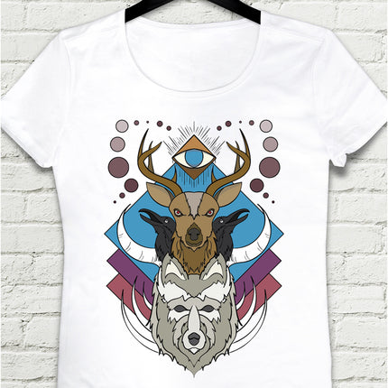 Deer Wolf Crow tişört - basmatik.com