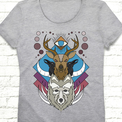 Deer Wolf Crow tişört - basmatik.com