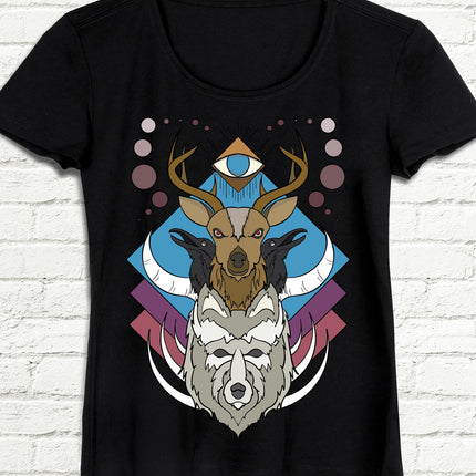 Deer Wolf Crow tişört - basmatik.com