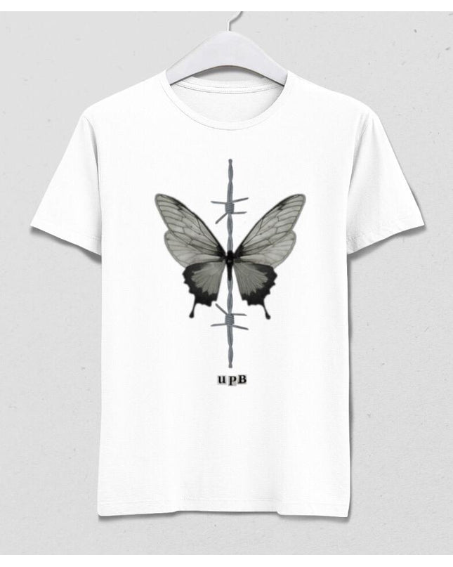 Kelebek Beyaz Tişört - basmatik.com