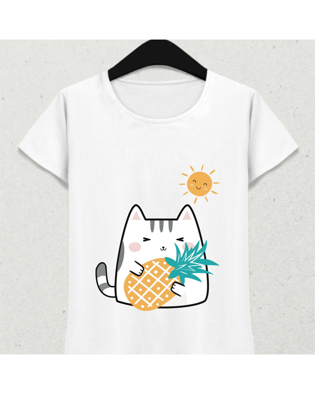 Kedi Güneş Ananas ve Yaz Temalı Tshirt