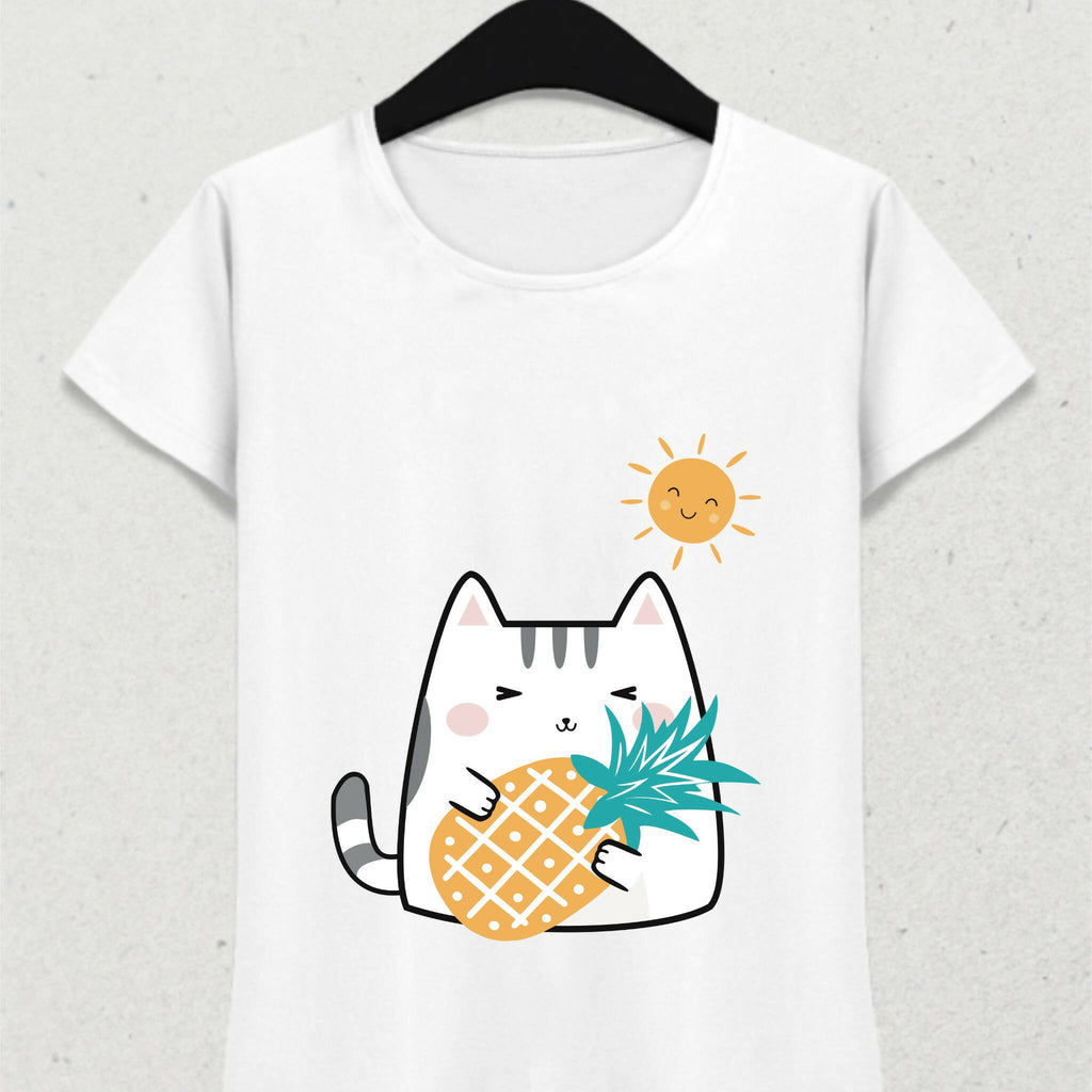 Kedi Güneş Ananas ve Yaz Temalı Tshirt