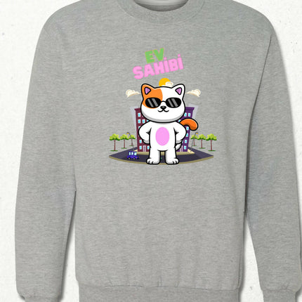 Gerçek Ev Sahibi : Kedi Kapşonsuz Sweatshirt - basmatik.com
