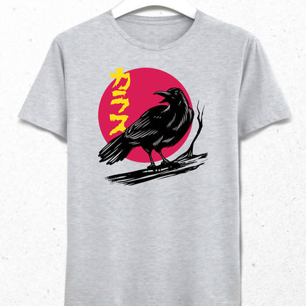 Moon And Raven Erkek Gri Tişört - basmatik.com