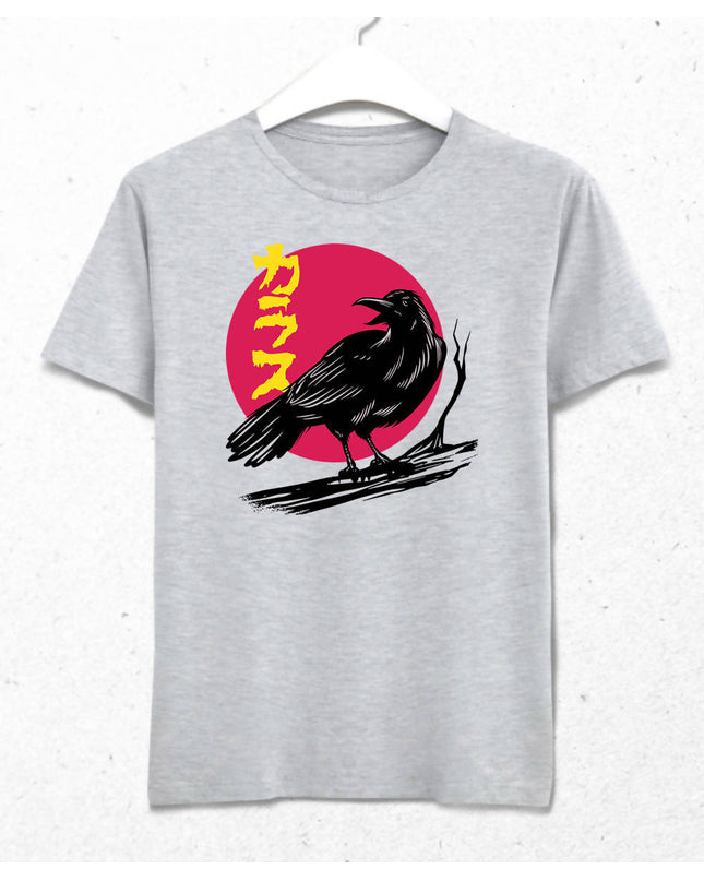 Moon And Raven Erkek Gri Tişört - basmatik.com