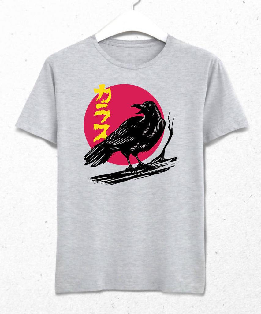 Moon And Raven Erkek Gri Tişört - basmatik.com