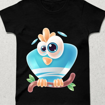 Mavi Şaşkın Kuş Bisiklet yaka Kısa Kollu Tişört