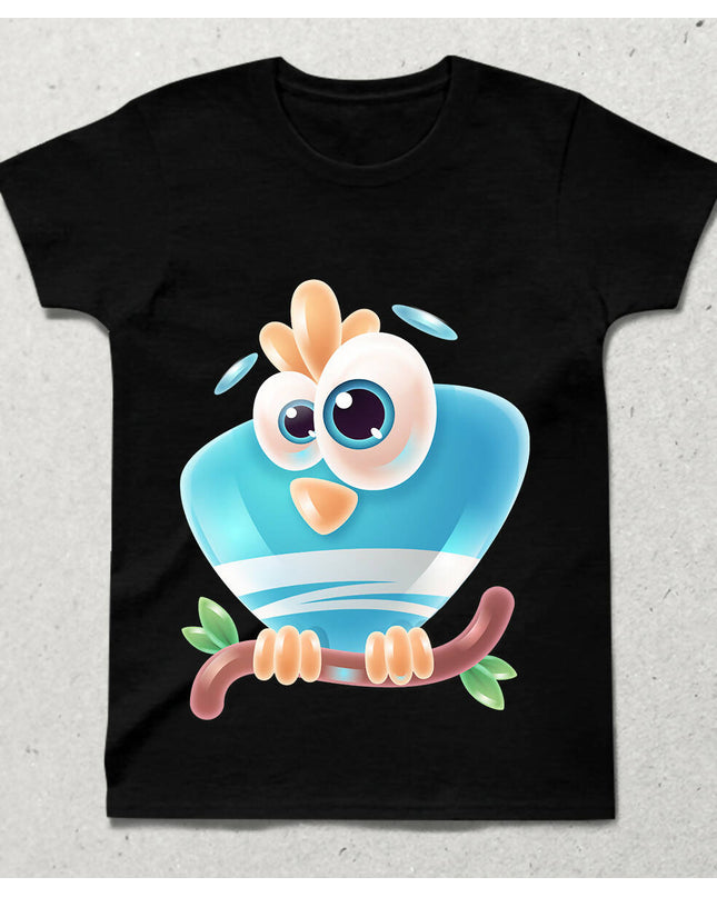 Mavi Şaşkın Kuş Bisiklet yaka Kısa Kollu Tişört