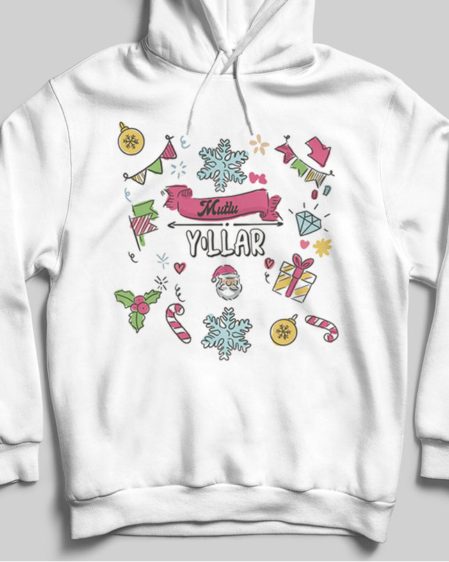 Mutlu Yıllar Beyaz Kapşonlu - basmatik.com