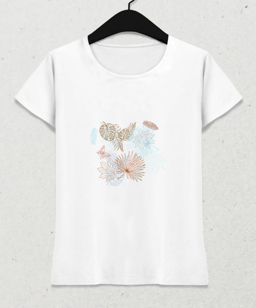 Yaprak Baskılı Tişört - basmatik.com