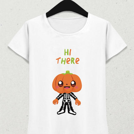 Hi There İskelet Balkabağı Cadılar Bayramı Tshirt - basmatik.com