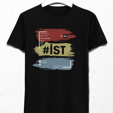 İstanbul Temalı Erkek Siyah Tişört - basmatik.com